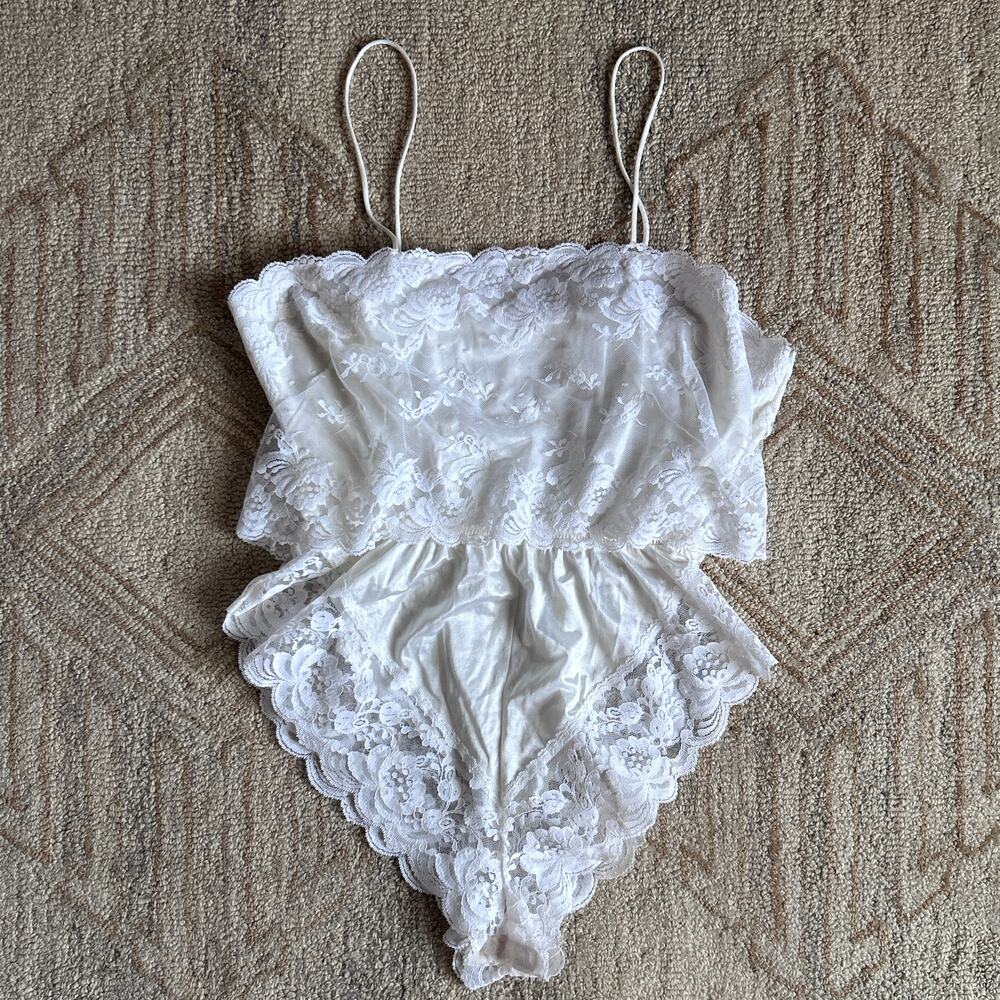 Vintage Lace Teddy Bodysuit Sheer Romper Bridal Boudoir Fairycore First Love